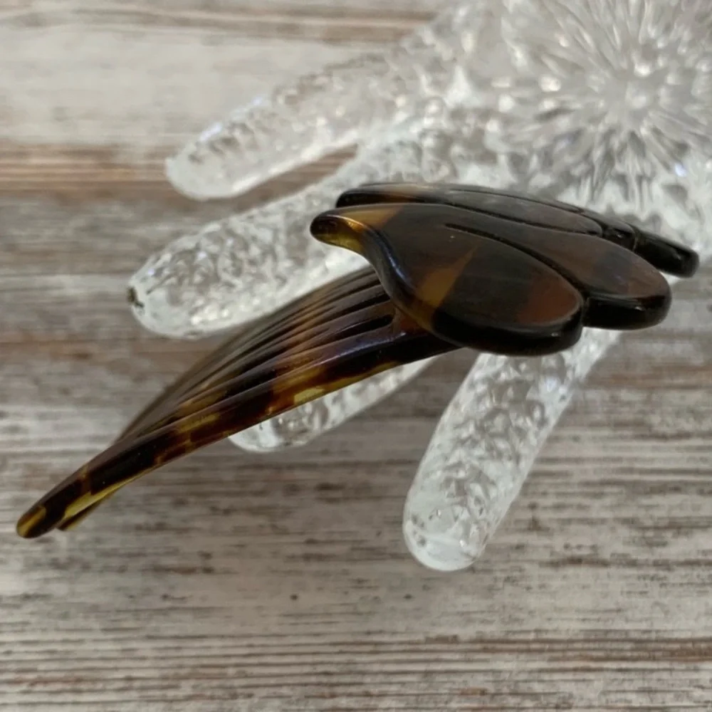 Vintage Signed France Faux Carved Tortoise Shell Celluloid Designer Hair Comb